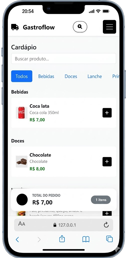 Layout mobile do cardápio digital para sistema de delivery